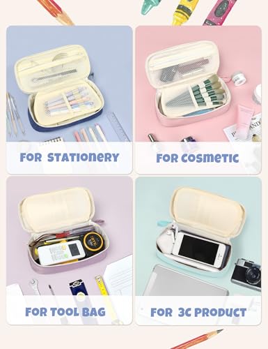 SUNEE Cute Pencil Case, Aesthetic Pen Pouch, Colored Large Pencil Bag with Zipper, Kawaii Stationery Storage and Organizer, School Supplies for Teen and Adult Girls, Navy Blue - color: Navy Blue