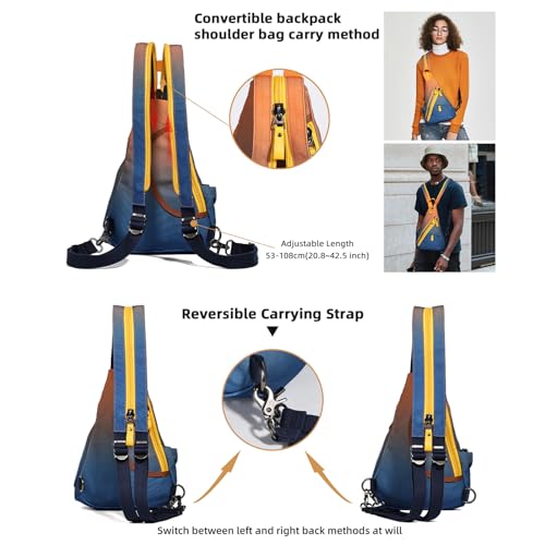 KL928 Sling Bag - Small Crossbody Backpack Shoulder Casual Daypack Rucksack for Men Women - color: 6881mr-orange+darkblue