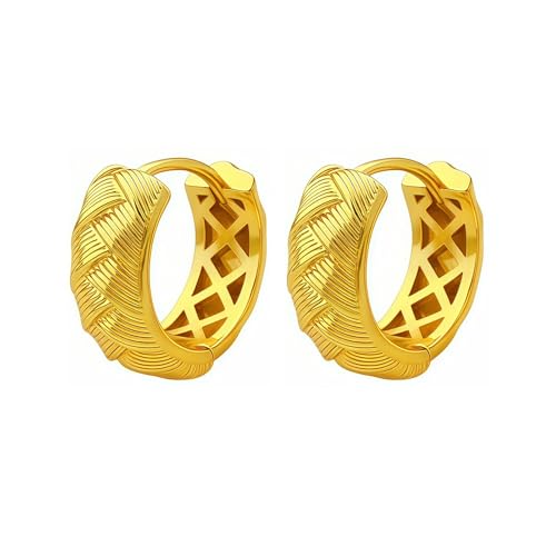 Small Chunky Huggie Hoop Earrings for Women - 18K Gold Plated Boho Ethnic, Hypoallergenic Dainty Vintage Gifts for Women - color: Braided pattern