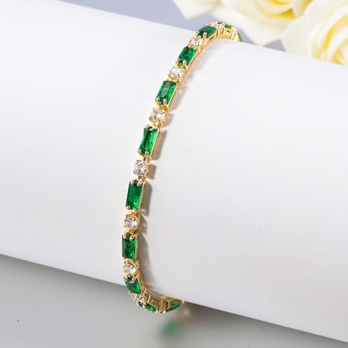 CiNily Adjustable Tennis Bracelets for Women Teen Girls Rainbow Cubic Zirconia Bracelet 14K White Gold Plated Hypoallergenic Slider Bracelet Jewelry Gift - color: Gold-Green white cz
