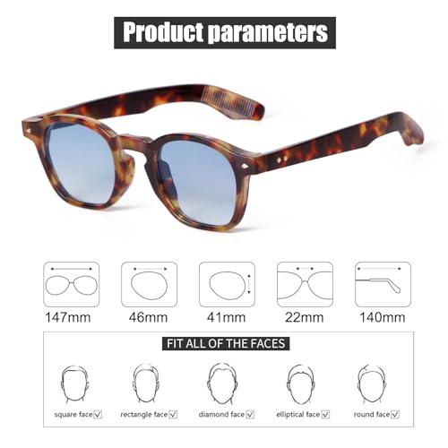 SORVINO Retro Round Sunglasses for Men Women Vintage Unisex Stylish Small Circle Tinted Sun Glasses 46mm - color: Tortoise/Blue Gradient Lens