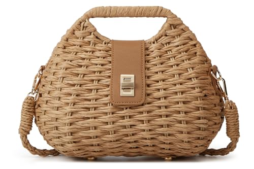 Handmade Straw Woven Bag Beach Clutch Purses Women Vacation Shell Shoulder Crossbody Summer Dumpling Handbag Basket Tote - color: A-khaki