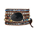 YGLINE Boho Handmade Wrap Leather Tube Crystal Stone Bracelet for Women - color: Oynx