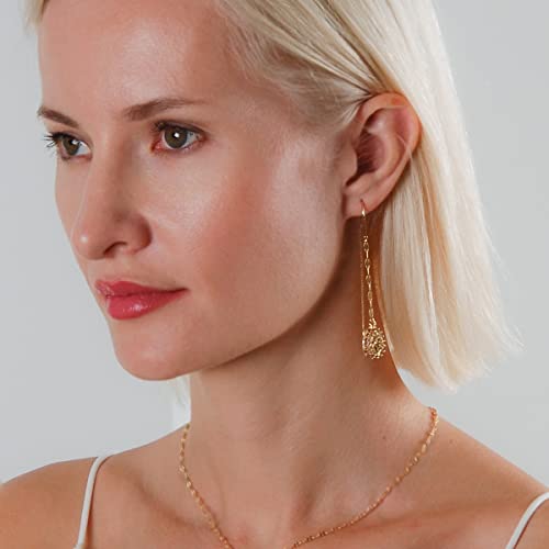 Simulated Druzy Threader Earrings for Women - Gold, Silver, or Rose Gold Tone Long Chain Earrings with Boho Created Geode Stone - color: Gold - Gold Stone
