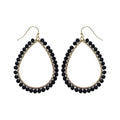 Bohemian Boho Teardrop Dangle Drop Earrings for Women – Delicate - Handcrafted Wire Wrapped Colorful Faceted Glass Beads – Gold Plated – with Gift Box Included - color: Jet Black