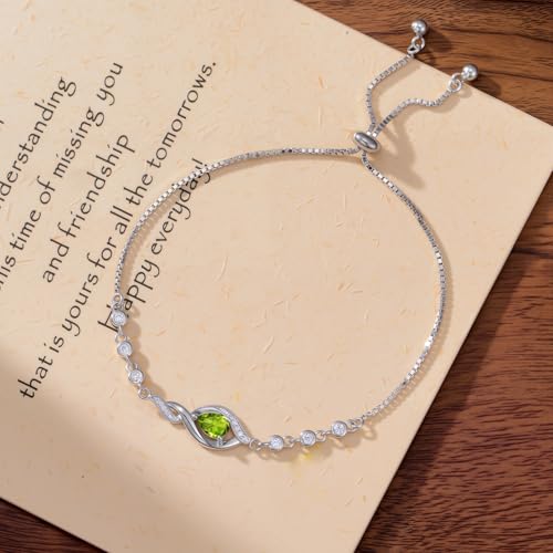 HPQQ Birthstone Bracelet for Women 925 Sterling Silver Infinity Love Jewelry Anniversary Birthday Mothers Day Gifts for Mom Wife Her - color: 08-August-Peridot