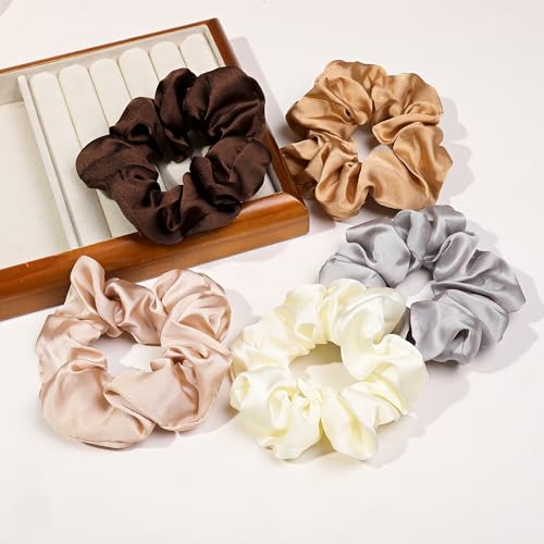 Hair Ties Scrunchies for Women's, Big Scrunchies Both for Thick Hair or Thin Hair Curl Hair No Crease Ponytail Holder No Hurt Your Hair - color: Soft Brown