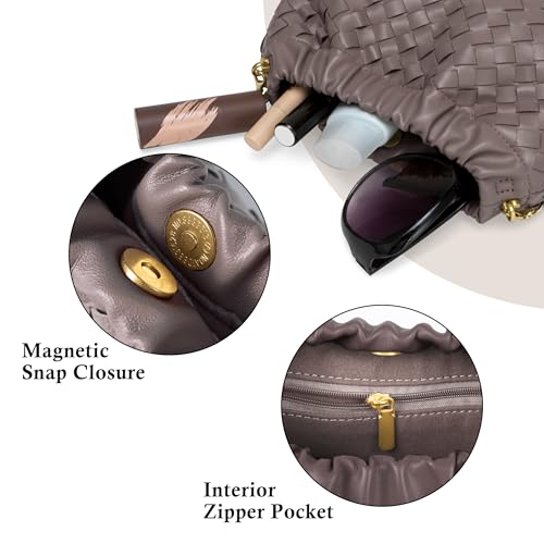 Joryin Woven Women's Crossbody Bag & Evening Purse, Trendy Dumpling Clutch & Hobo Cloud Shoulder Bag Trendy Dumpling Clutch - color: Woven Leather-taupe