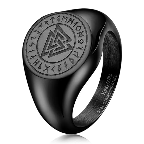 King Will Men's Tungsten Signet Rings Thumb Pinky Biker Band Ring For Men High Polished Plain Wedding Statement Ring Comfort Fit Size 7-12 - color: Runes-Black