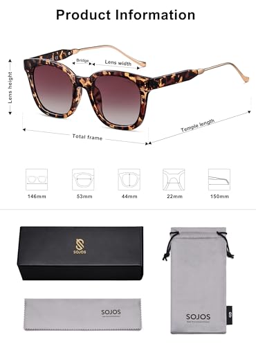 SOJOS Classic Square Polarized Sunglasses Womens Mens Retro Trendy UV400 Sunnies SJ2050 - color: Leopard/Purple