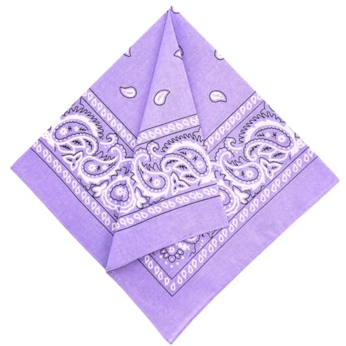 MDSTYLE 6 Pack 100% Cotton Bandanas 22” x 22" for Men & Women Paisley Handkerchief Headband Scarf Bandana - color: Lavender