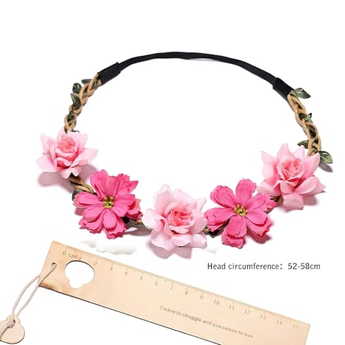 Crown for Girls & Women, Pink Headband & Headpiece for Weddings, Bridesmaids, Flower Girls, Tea Party, Bavarian Festival, Boho Floral Hair Accessories, 6 PCS