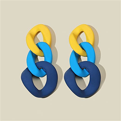 Charm Elegant Hollow Color Chain Acrylic Geometric Temperament Dangle Drop Earrings Bohemian Minimalist Hypoallergenic Jewelry Gift - color: Yellow Blue ShenBlue earrings