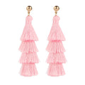 BaubleStar Tassel Earrings Handmade Tiered Thread Tassel Dangle Earrings, Multi Colors - color: Pink