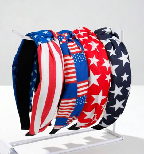 Huachi American Flag Headbands for Women Knotted 4th of July Headband Accessories for Women Patriotic USA Hair Band Top Knot Hair Hoops Girls Independence Day Red White and Blue Head Bands - color: American Flag Headbands