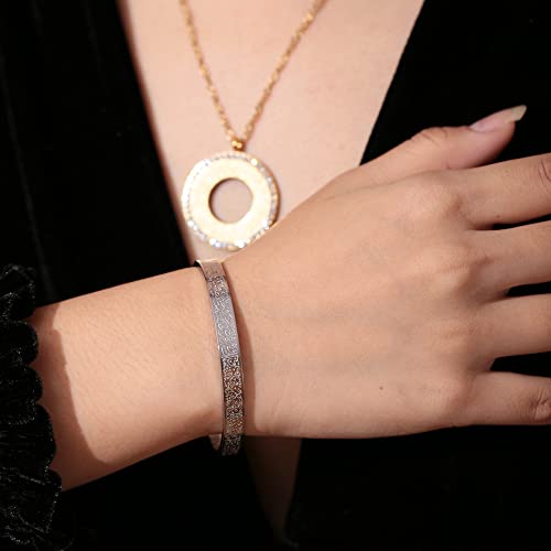 Qitian Islamic Jewelry Gifts for Women Allah Gold Bangles Bracelets Ayatul Kursi Arabic Cuff Bracelet for Women Men Islam Eid Ramadan New Year Gifts - color: C-Silver-Thick - women