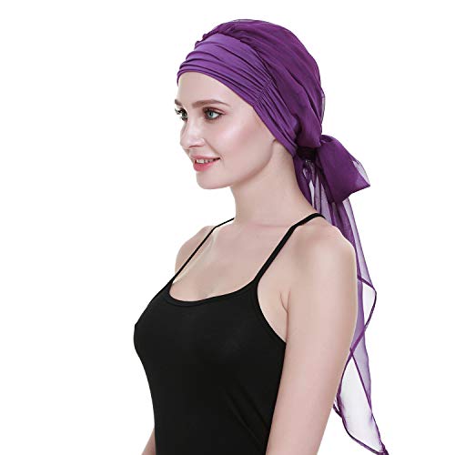 Chemo Headwear Turbans for Women Long Hair Head Scarf Headwraps Cancer Hats - color: Dark Purple