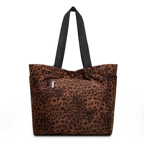 Montana West Wrangler Large Tote Bag for Women Designer Leopard Print Purse for Travel Work Gym - color: Brown