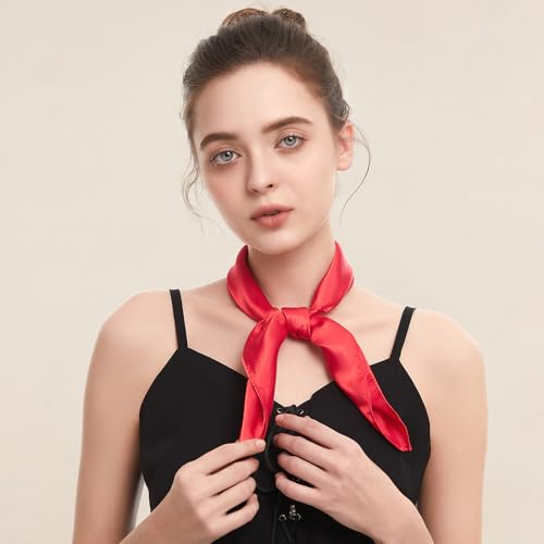 American Trends Women Silk Feeling Scarf Satin Head Scarves Square Wrap Neck Scarf Lightweight Silk Like Bandana - color: 03 Red