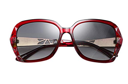 FEISEDY Polarized Women Square Sunglasses Sparkling Composite Shiny Frame B2289 - color: Wine