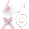 Fascinators Hat Pearl Earrings Necklace Bracelets Gloves 1920s Headband Hair Clips Women Flower Mesh Feather Headpiece Headwear Halloween Carnival Cocktail Wedding Tea Party Accessories Pink - color: Light Pink