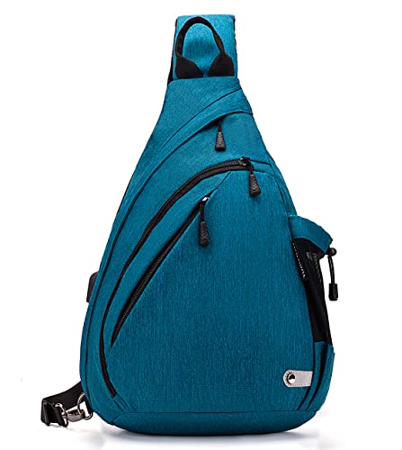 TurnWay Water-Proof Sling bag/Crossbody Backpack/Shoulder Bag with USB Charging Port for Travel, Hiking, Cycling, Camping - color: Blue
