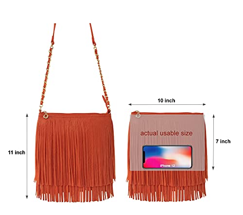 Solene Fringe Crossbody Shoulder Bag with Strap, Tassel Messenger bag, Country Style Western Fringe Purse for Women - color: Orange