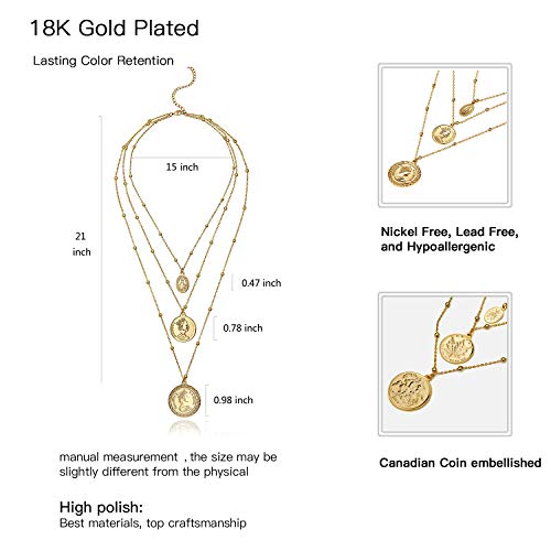6PCS Layered Gold Necklaces for Women Trendy, 18K Gold Plated Cross Pendant Necklace Set, Vintage Chunky Gold Necklace Stack for Women Jewelry Gifts - style: Layered Coin Necklace