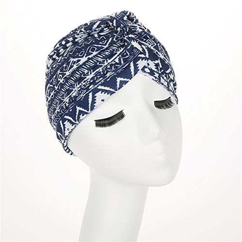 beauty YFJH Women's Cotton Turban Head Wrap Cancer Chemo Beanies Cap Headwear Cap Bonnet Hair Loss Hat - color: Ethnic Navy