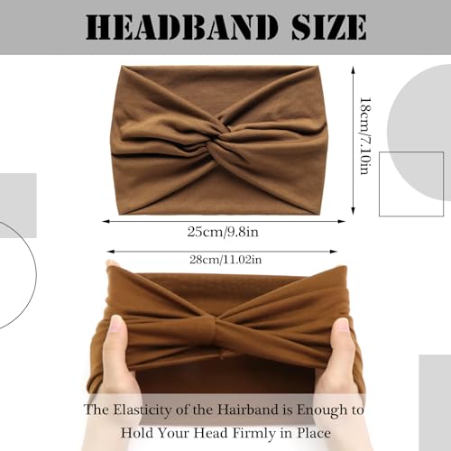 Boho Headbands for Women Extra Large Wide Turban Hair Band Workout Yaga Sports Elastic Headwear Hair Twisted Knot Accessories for Women and Girls - color: Black&Brown