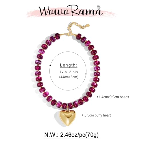 WOWORAMA Chunky Heart Necklaces for Women Colorful Resin Beaded Choker Necklace Gold Puffy Heart Statement Necklace Trendy Acrylic Choker Jewelry - color: Purple