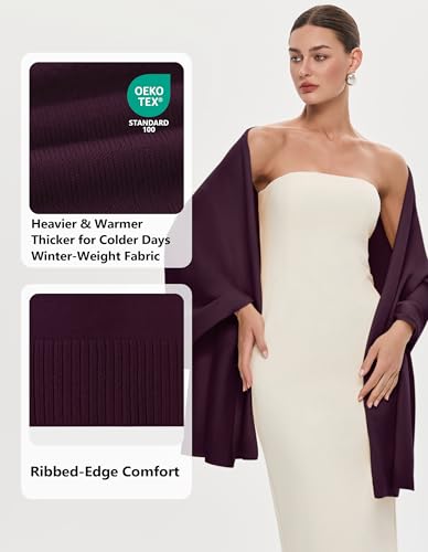 PULI Women's Pashmina Shawl Wraps for Evening Dress Large Scarf Blanket Long Wedding Bridal Winter Warm Shoulder Wrap - color: Burgundy