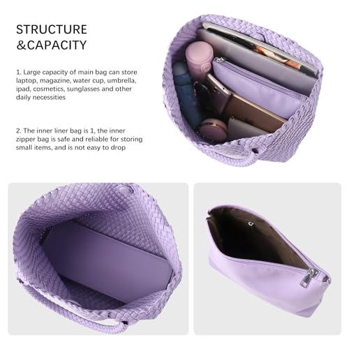 Woven Tote Bag Womens Purse Vegan Leather Shoulder Handbags Fashion Summer Beach Tote Bags Large Travel Totes - color: Purple