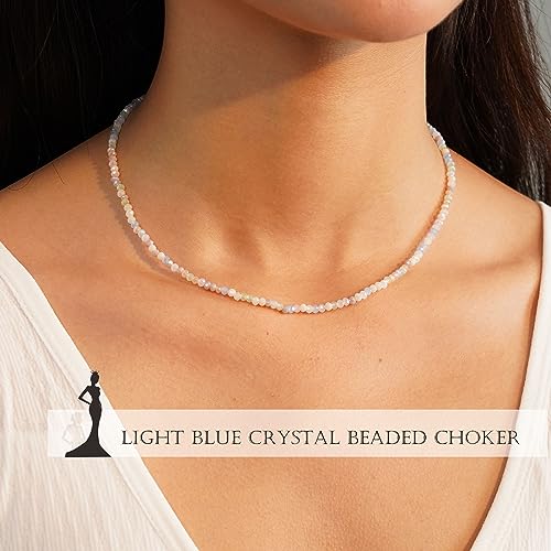 JSJOY Tiny Crystal Beaded Choker Necklaces for Women Colorful Beaded Necklace Dainty Choker Necklaces Simple Boho Jewelry Gifts for Teens Handmade Shining Bead Necklaces Gifts - color: Dark Pink