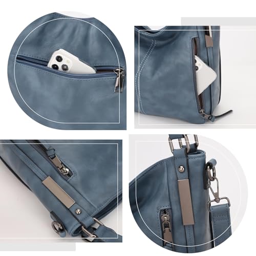 Shoulder Handbags for Women Large Soft Casual PU Leather Hobo Tote Purses - color: A-blue