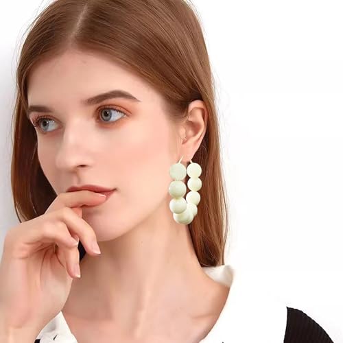 Summer Candy Colored Bead Earrings Lightweight Dainty Acrylic Geometry Hoop Earrings for Women Cute Boho Chic Handmade Jewelry - color: Beige