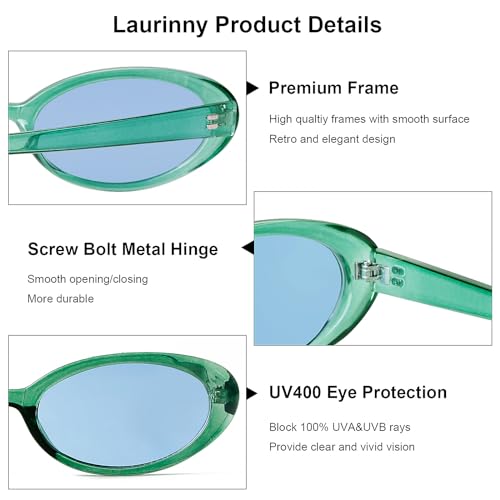 90s Sunglasses for Women Men Retro Small Oval Sunglasses - color: Green/Blue