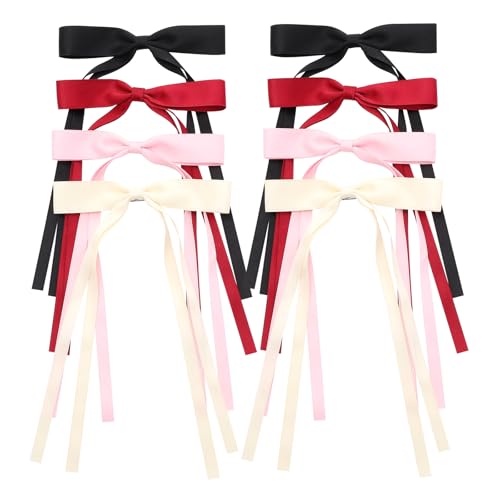 Hair Bows for Women,Ribbon Hair Bows With Long Tail,Hair bow clips Hair Barrettes for Women Accessories (Black, Beige, Pink, Red) - color: Black, Beige, Pink, Red