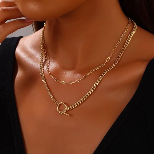 Gold Necklace Stack for Women, Layered Gold Necklaces Set,18K Gold Plated Simple Dainty Gold Chain Choker Necklaces Trendy Jewelry Gifts for Women - color: S04