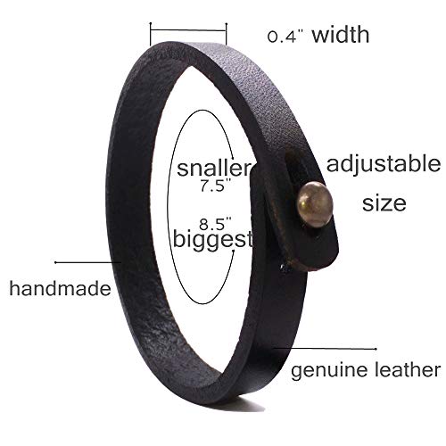 Mens Genuine Leather Bracelet - Handmade Adjustable Leather Cuff Bracelet punk Style leather wrap Wristband for Men - color: A-Black