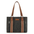 Wrangler Multi Pockets Tote Bag for Women Western Braided Shoulder Bag with Large Capacity for Everyday - color: Rtero-black