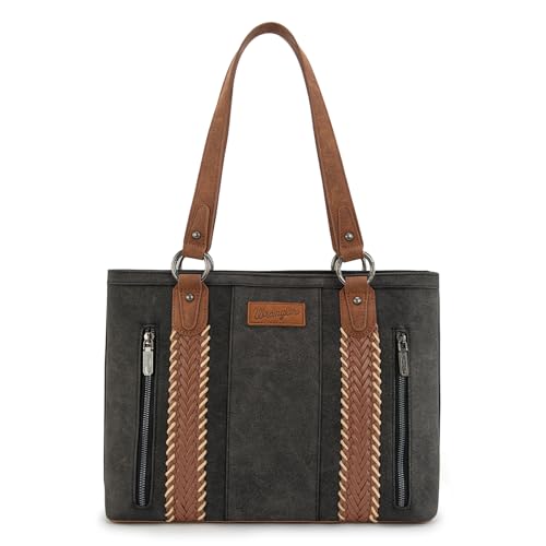 Wrangler Multi Pockets Tote Bag for Women Western Braided Shoulder Bag with Large Capacity for Everyday - color: Rtero-black