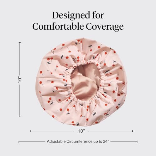 Kitsch Luxury Shower Caps for Women Reusable Waterproof - Large Shower Cap for Women, Non-slip, Quick-dry Hair Cap for Long and Short Hair, Comfortable and Stylish Design - Cherry Print - color: Cherry Print