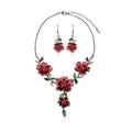 AMYJANE Vintage Statement Jewelry Set - Spring Leaf Flower Floral Plant Necklace Earring Set Crystal Rhinestone Fashion Costume Jewelry for Women Prom Party Unique Gift - style: Red Flower Green Leaf