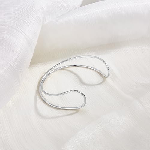FEYIR 7 Pcs Arm Cuff Jewelry for Women Upper Arm Bracelet Bangle Band Armlet Adjustable Armband Set - color: Silver