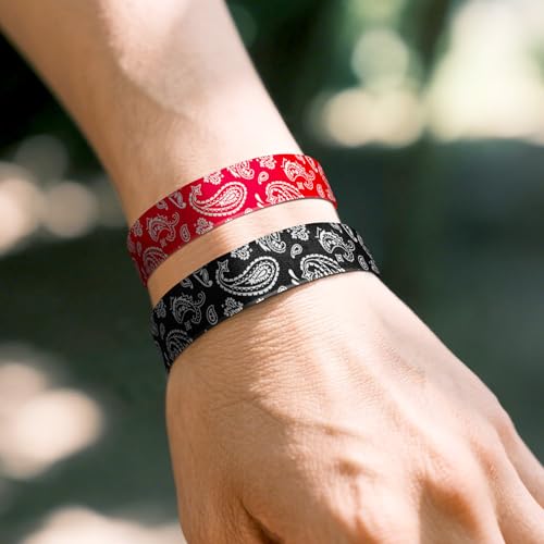 4 Pcs Surfer Beach Bracelets for Men Women Inspirational Elastic Comfy Summer Reversible Wristband Gifts Friendship Bracelets - color: Paisley Floral-Bracelets, size: (7.5") Large