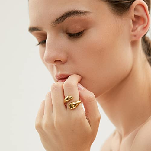 Gold Silver Rings Set for Women Chunky Statement Rings ZC Dome Evil Eye Croissant ring Thick 18K Gold Plated Band Rings - color: Teardrop, size: 9