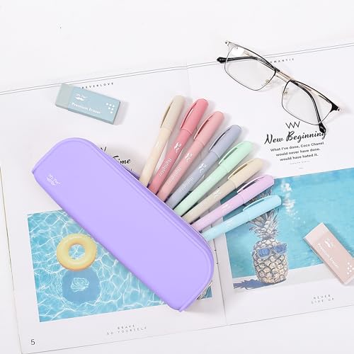 Mr. Pen- Silicone Pencil Case, Aesthetic Pencil Bag for Women, Makeup Pouch | Multifunctional Pouch for Stationery, Cosmetics and Electrical Goods Storage - color: Purple