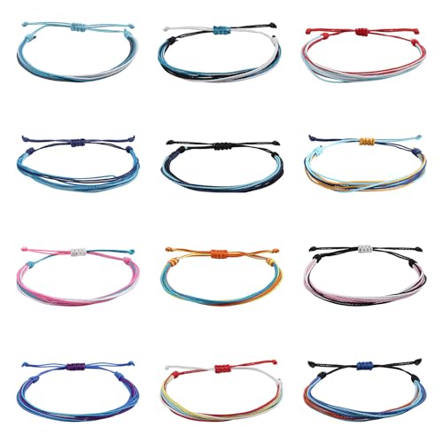 Oubaka 12pcs Woven Wrap Friendship Bracelets Handmade Braided Bracelet Adjustable Colorful String Bracelet Boho Bracelets Handmade Boho Braided Friendship Anklets for Women Men Christmas Party Gifts