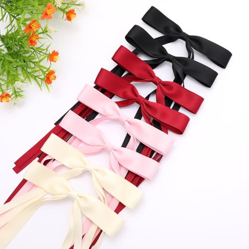 Hair Bows for Women,Ribbon Hair Bows With Long Tail,Hair bow clips Hair Barrettes for Women Accessories (Black, Beige, Pink, Red) - color: Black, Beige, Pink, Red